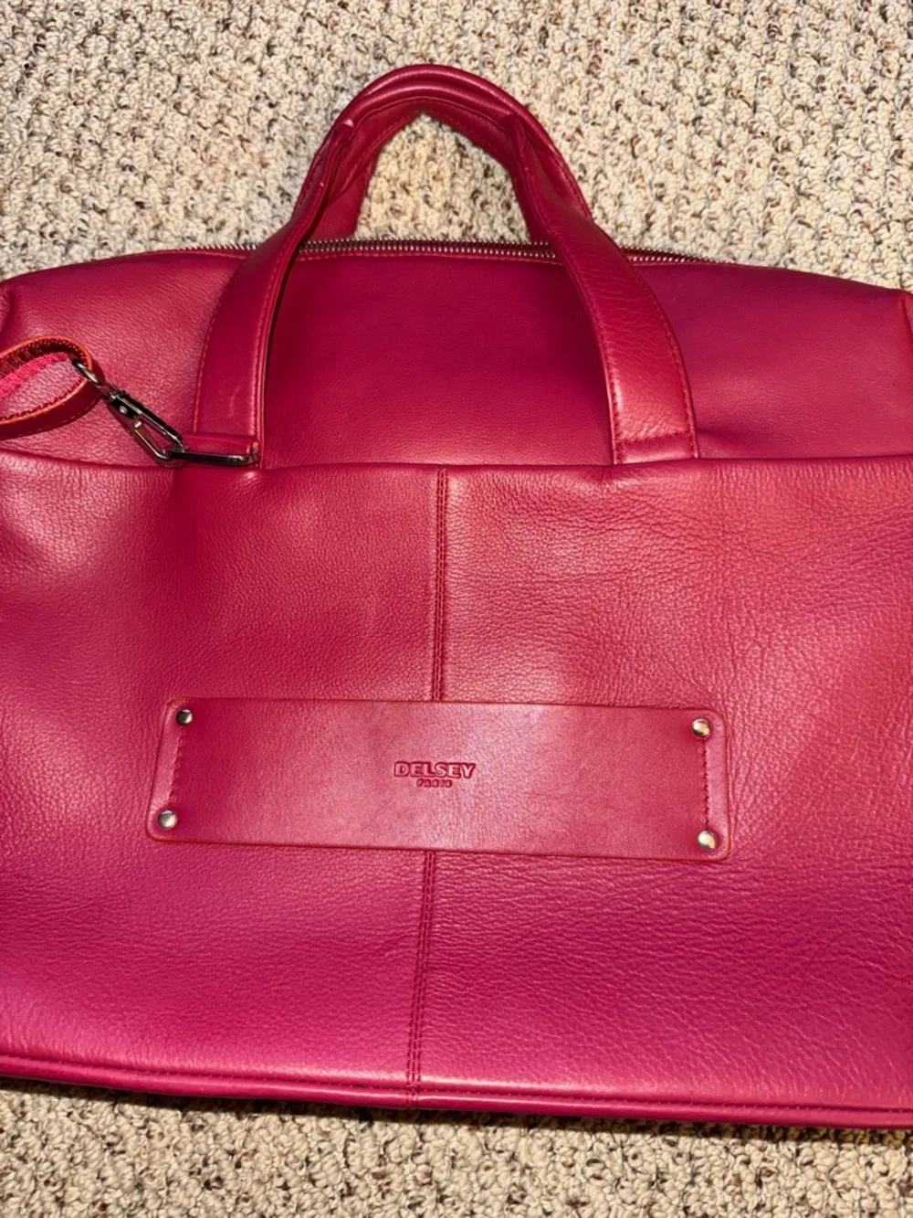 Burgundy/Red Leather Top-Handle Tote with Crossbody Strap